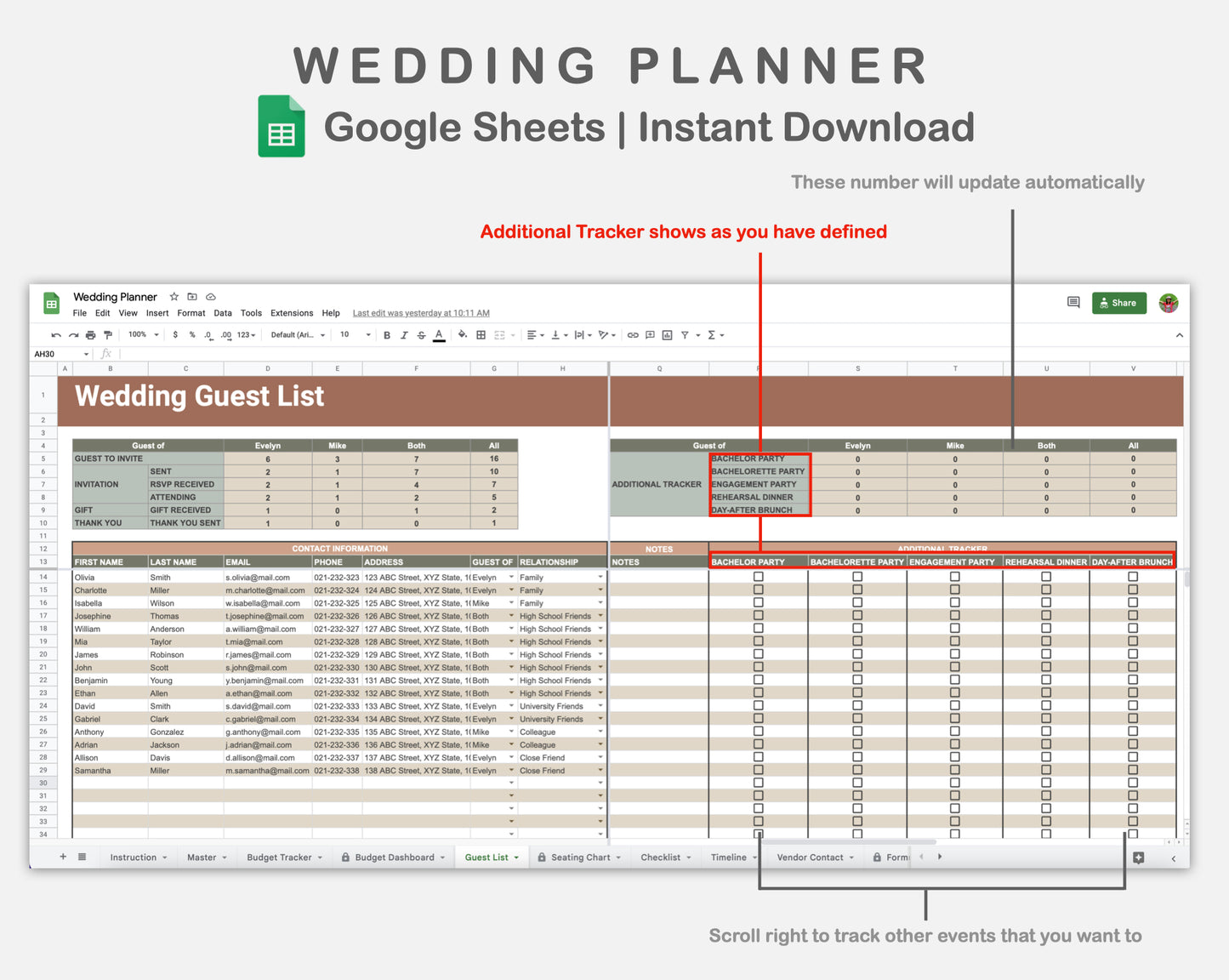 Google Sheets - Wedding Planner - Earthy
