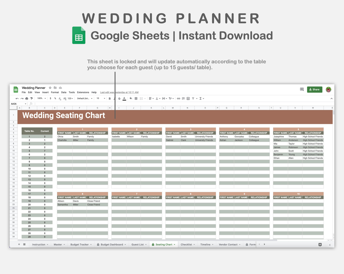 Google Sheets - Wedding Planner - Earthy