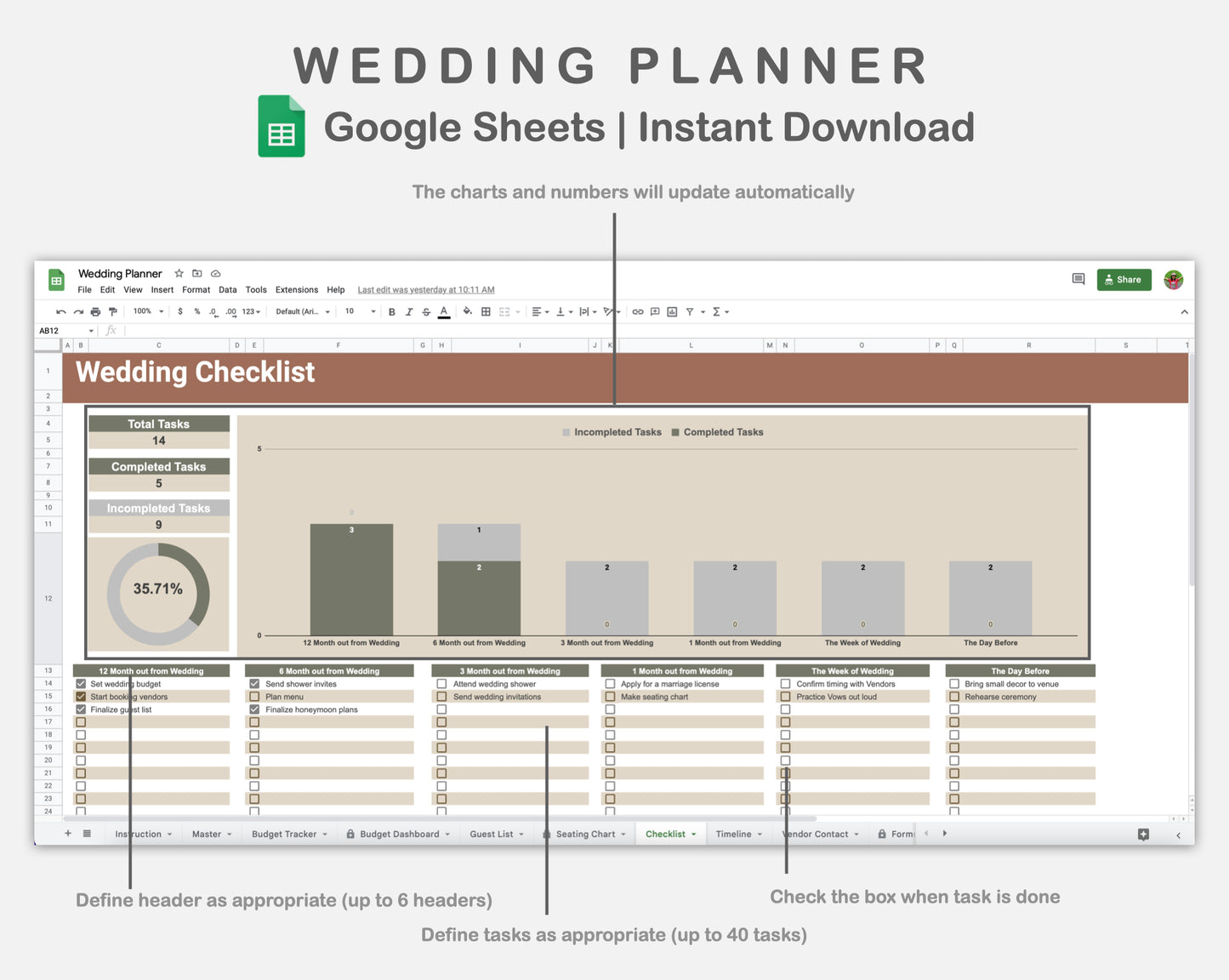 Google Sheets - Wedding Planner - Earthy