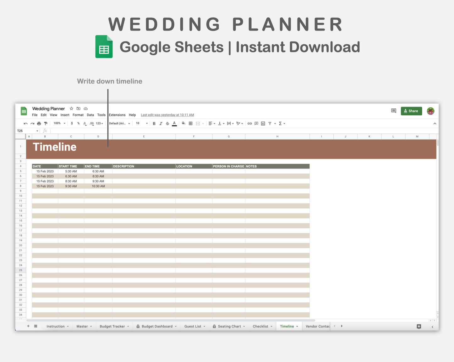 Google Sheets - Wedding Planner - Earthy