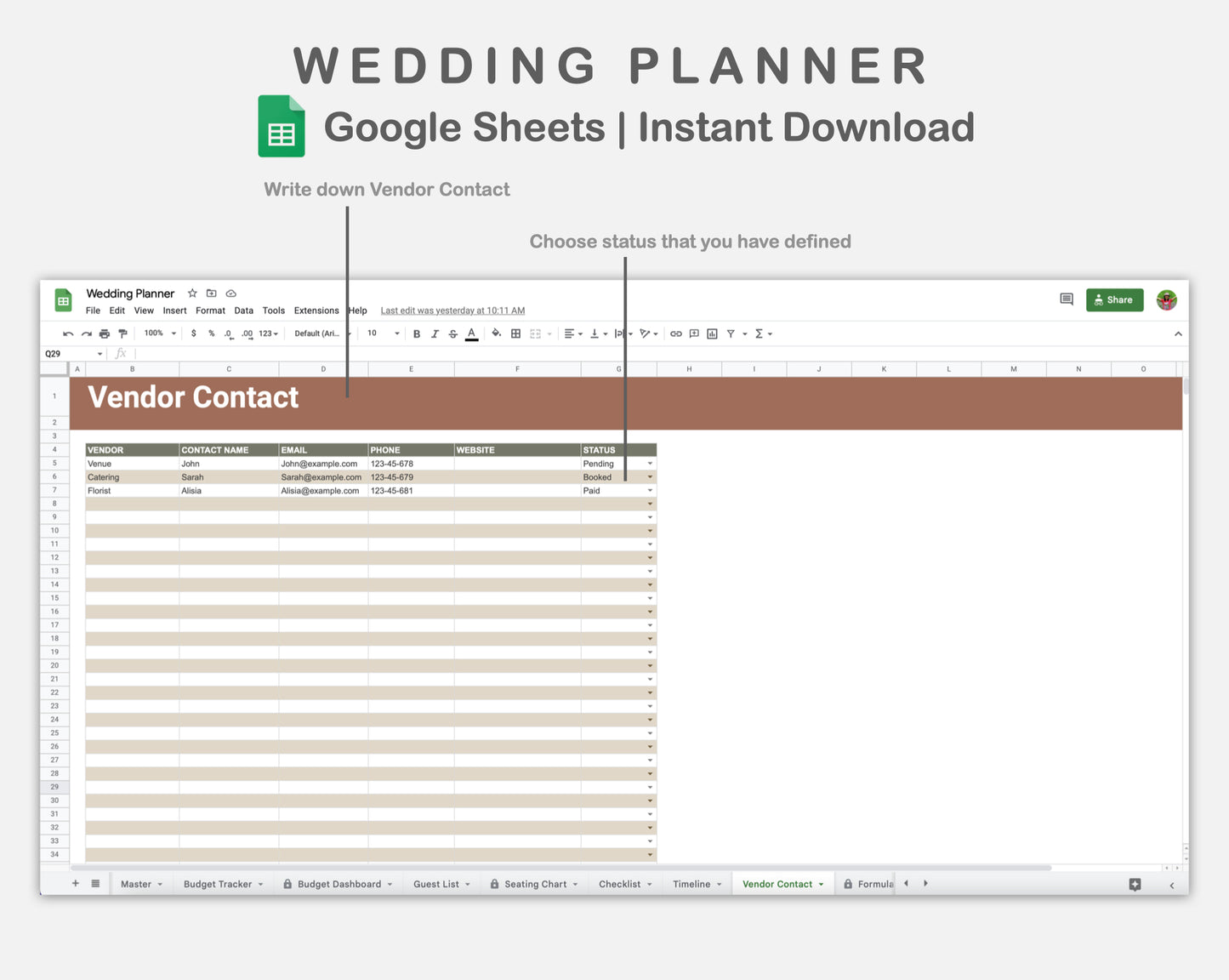Google Sheets - Wedding Planner - Earthy