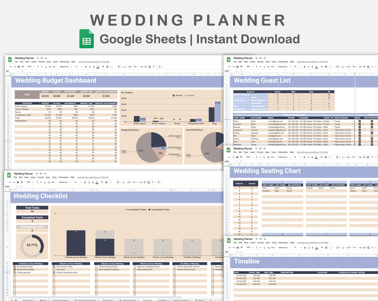 Google Sheets - Wedding Planner - Sweet