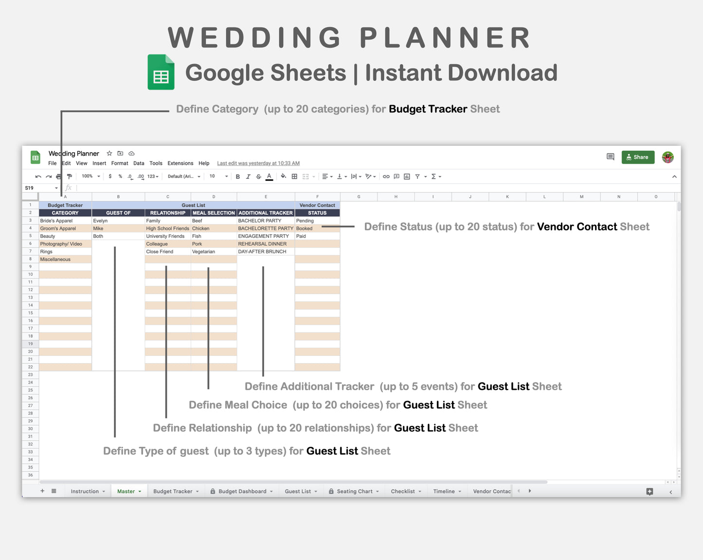 Google Sheets - Wedding Planner - Sweet