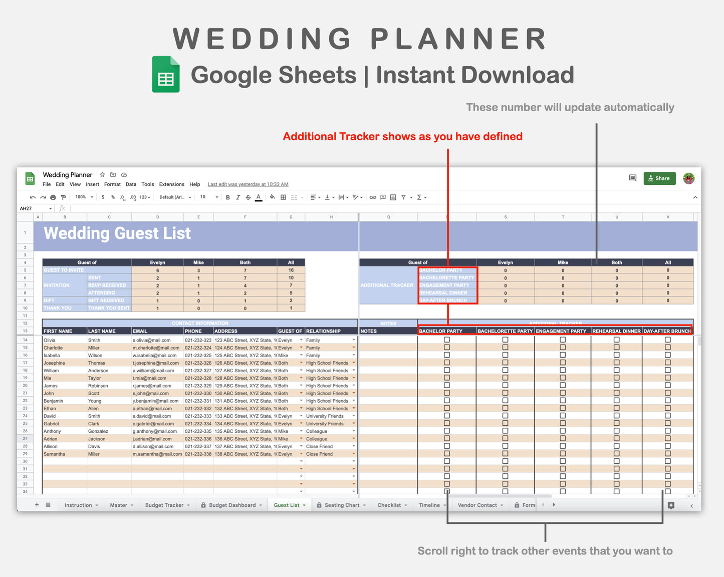 Google Sheets - Wedding Planner - Sweet