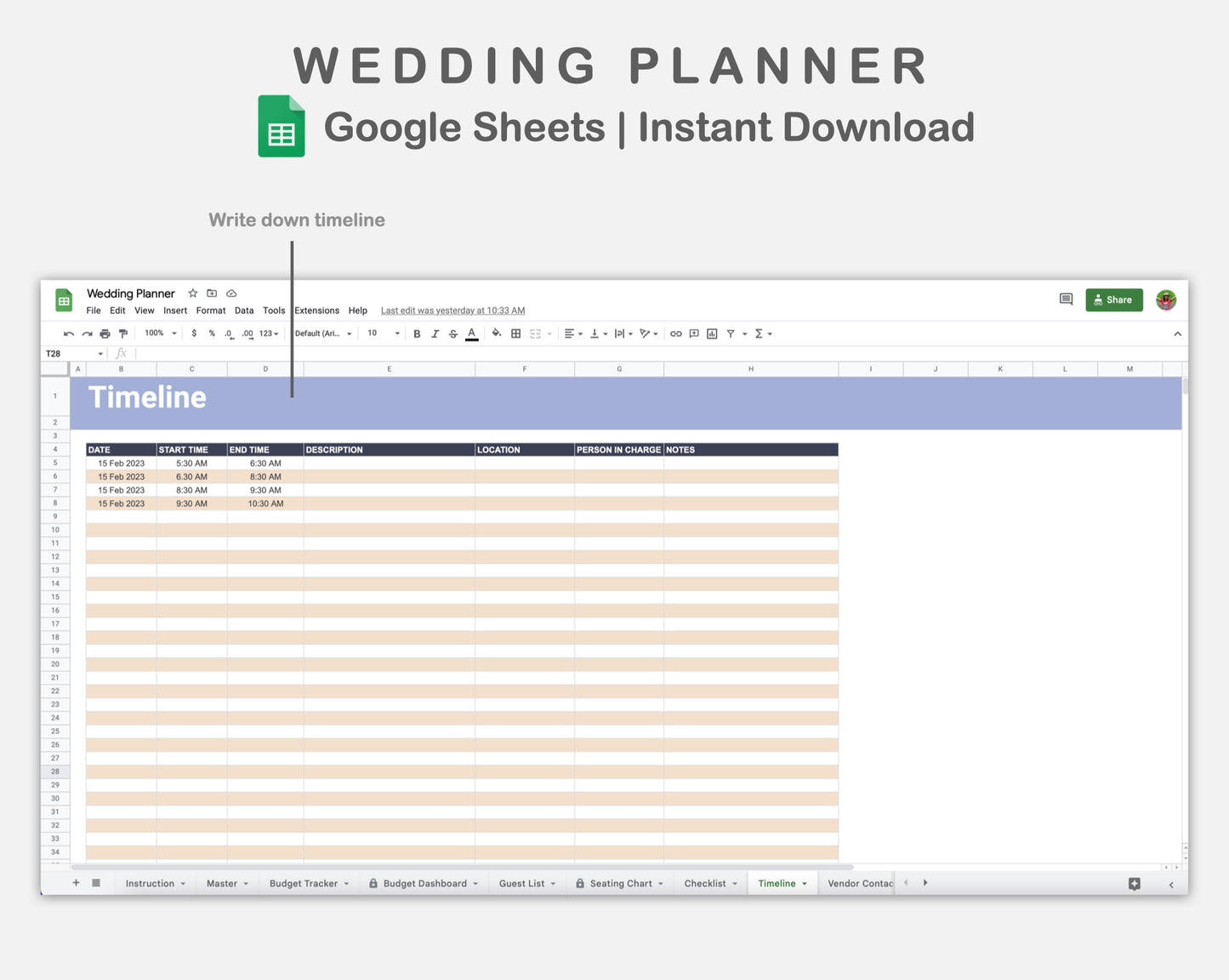 Google Sheets - Wedding Planner - Sweet