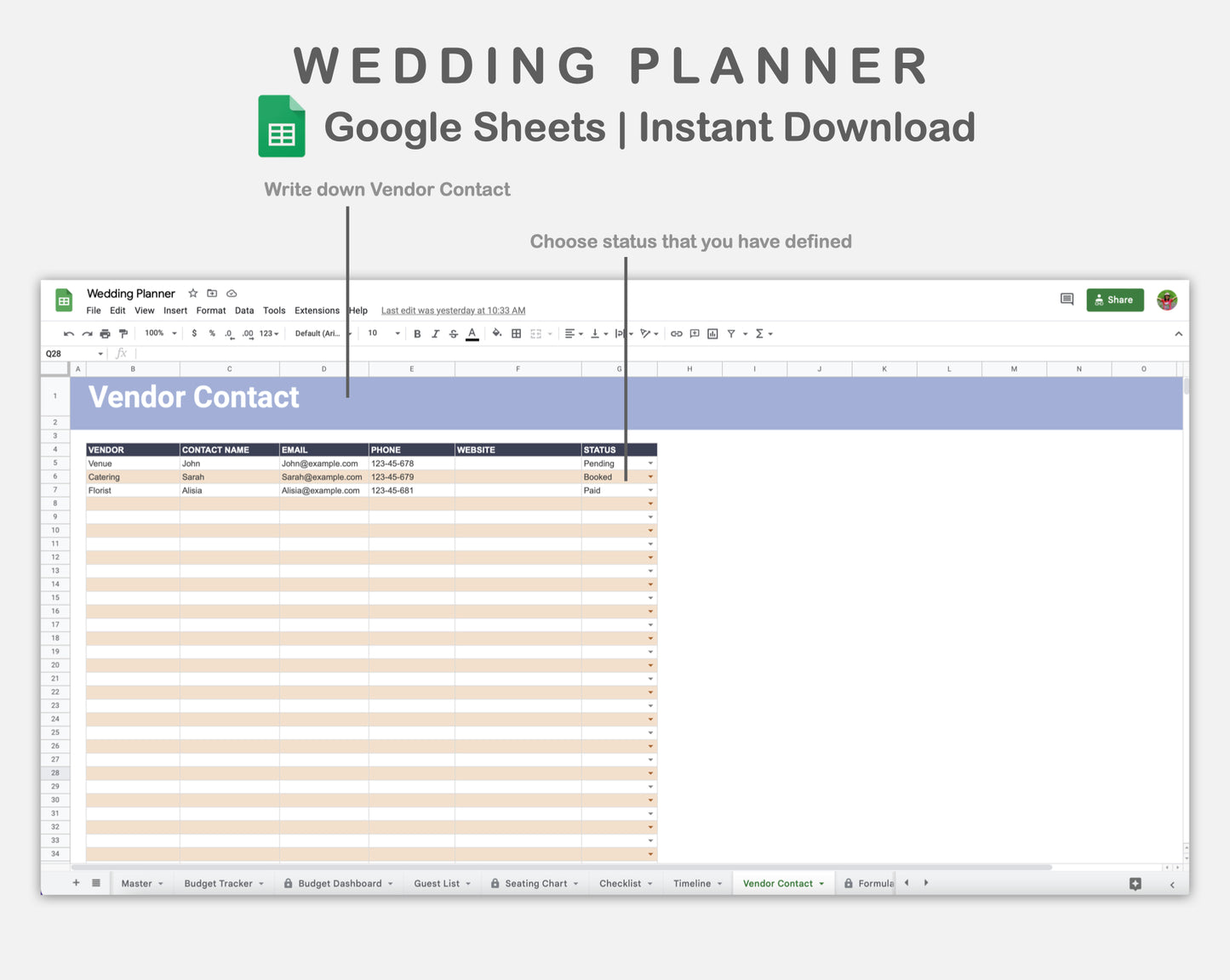 Google Sheets - Wedding Planner - Sweet