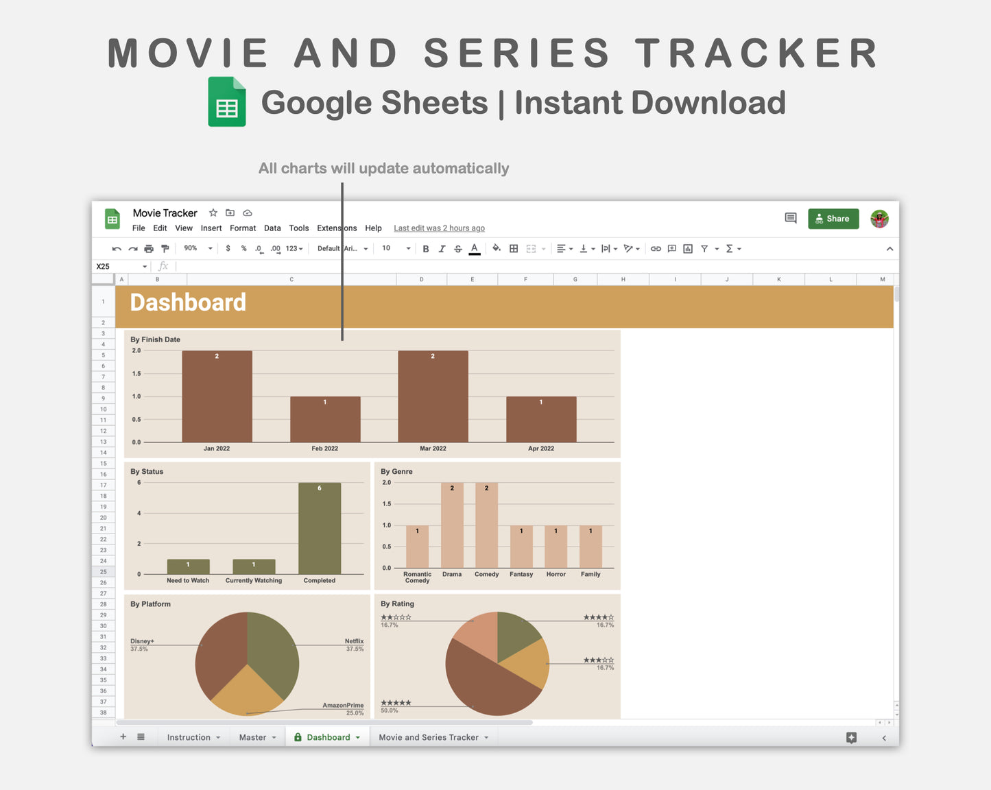 Google Sheets - Movie and Series Tracker - Boho