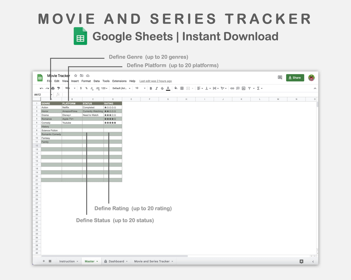 Google Sheets - Movie and Series Tracker - Earthy