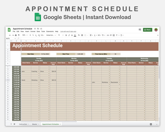 Google Sheets - Appointment Schedule - Earthy