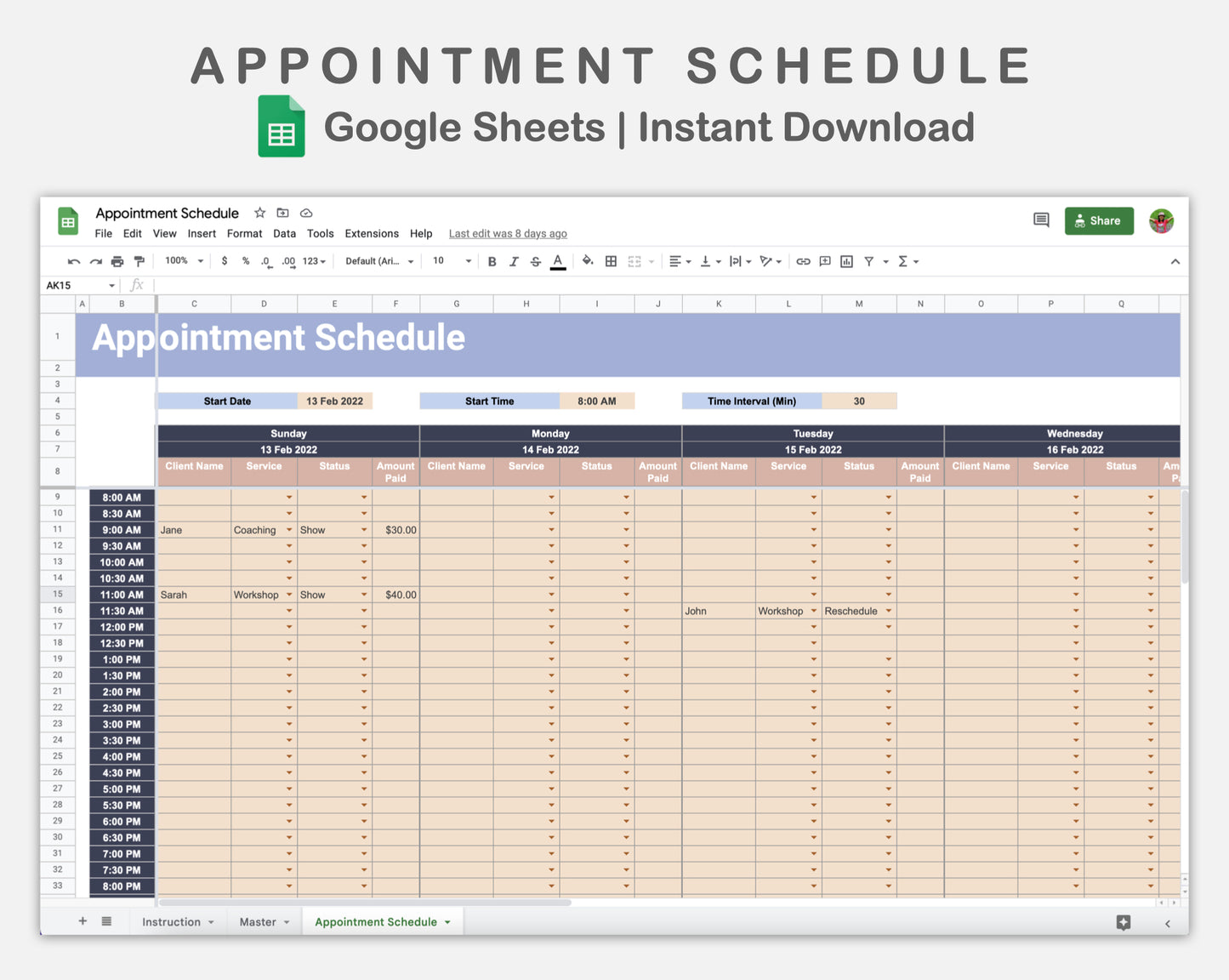 Google Sheets - Appointment Schedule - Sweet