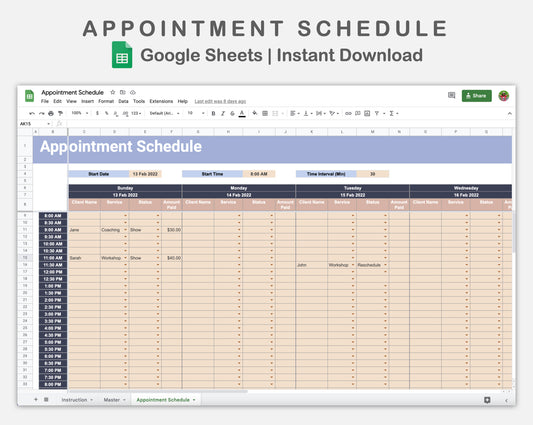 Google Sheets - Appointment Schedule - Sweet