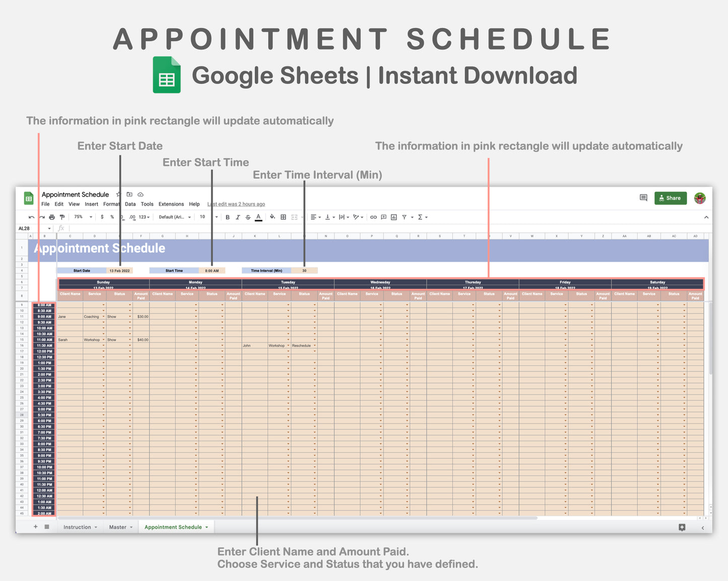 Google Sheets - Appointment Schedule - Sweet