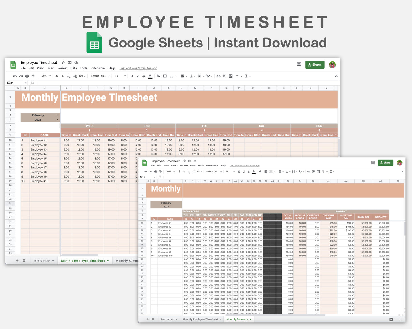 Google Sheets - Employee Timesheet - Neutral