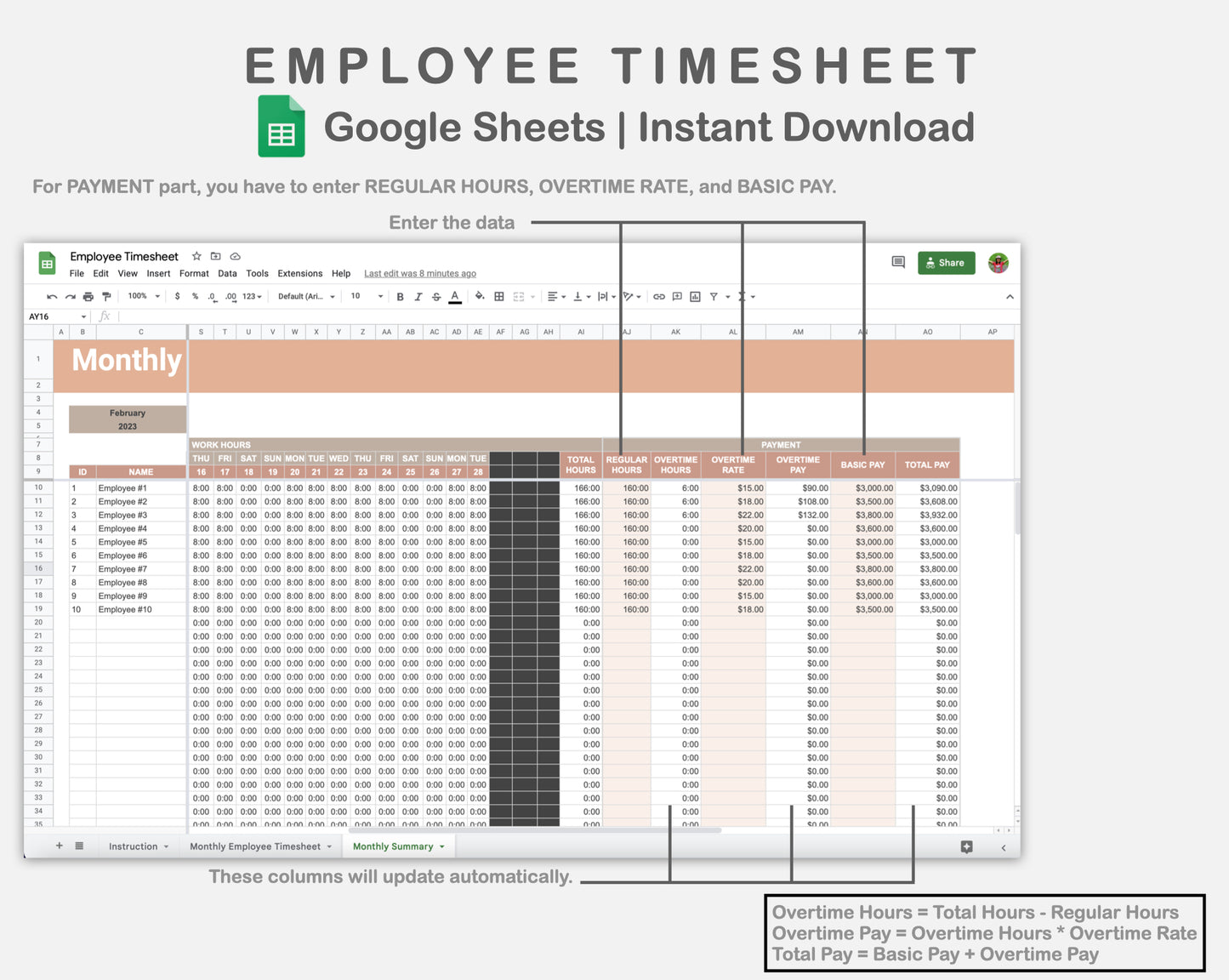 Google Sheets - Employee Timesheet - Neutral