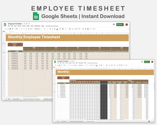 Google Sheets - Employee Timesheet - Boho