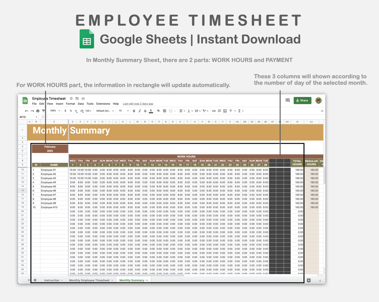 Google Sheets - Employee Timesheet - Boho