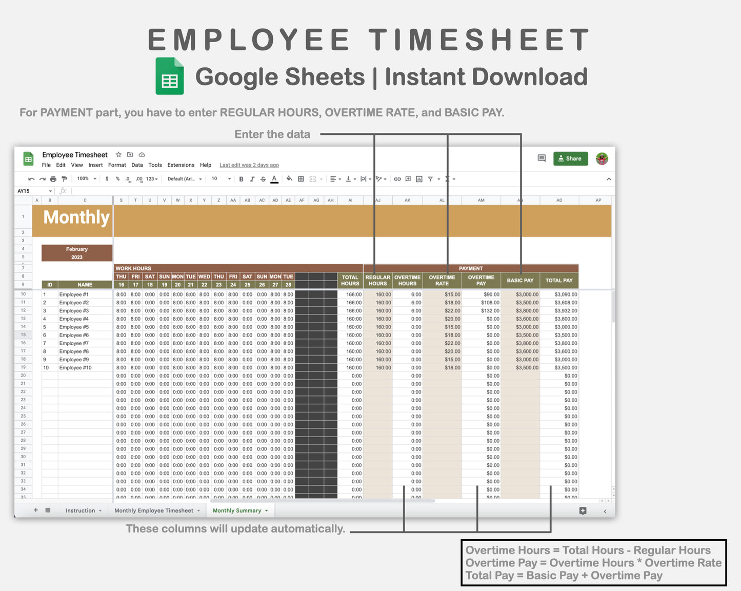 Google Sheets - Employee Timesheet - Boho
