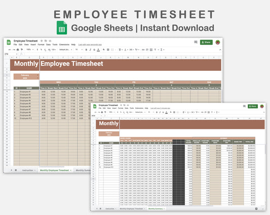 Google Sheets - Employee Timesheet - Earthy