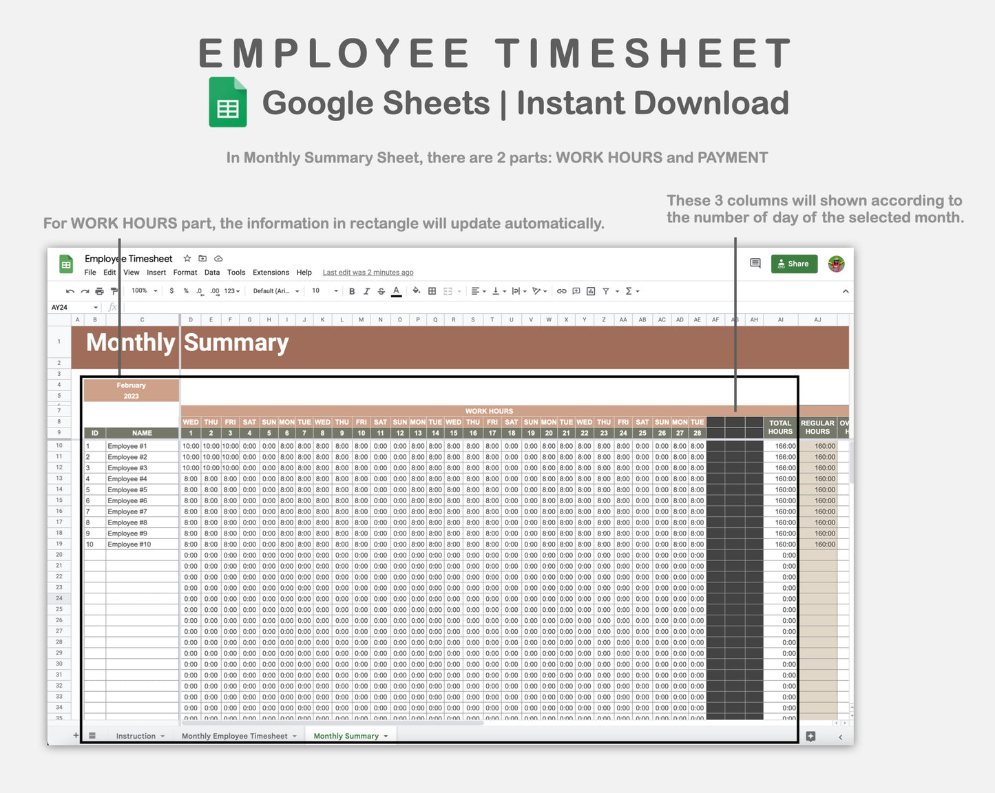 Google Sheets - Employee Timesheet - Earthy