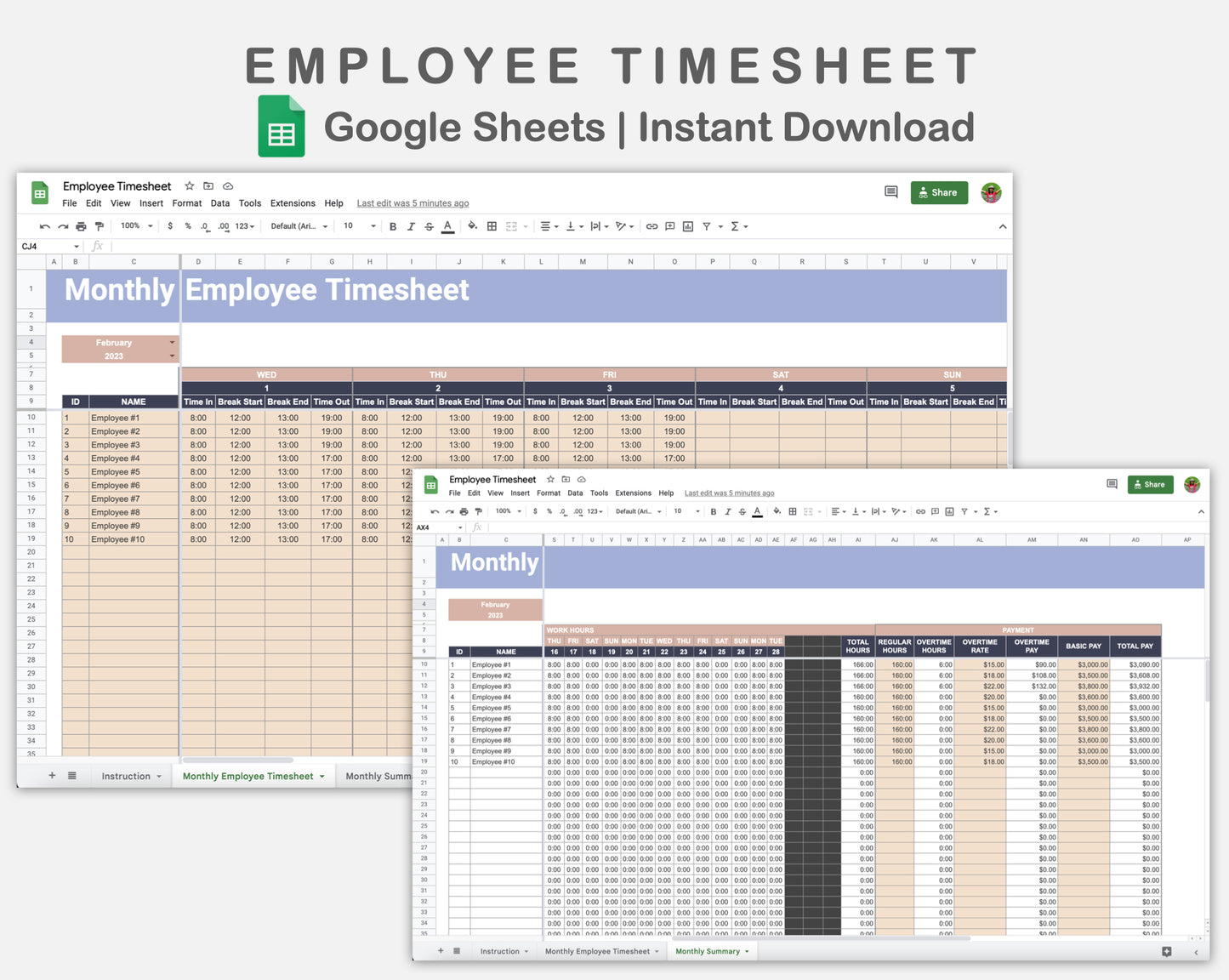Google Sheets - Employee Timesheet - Sweet