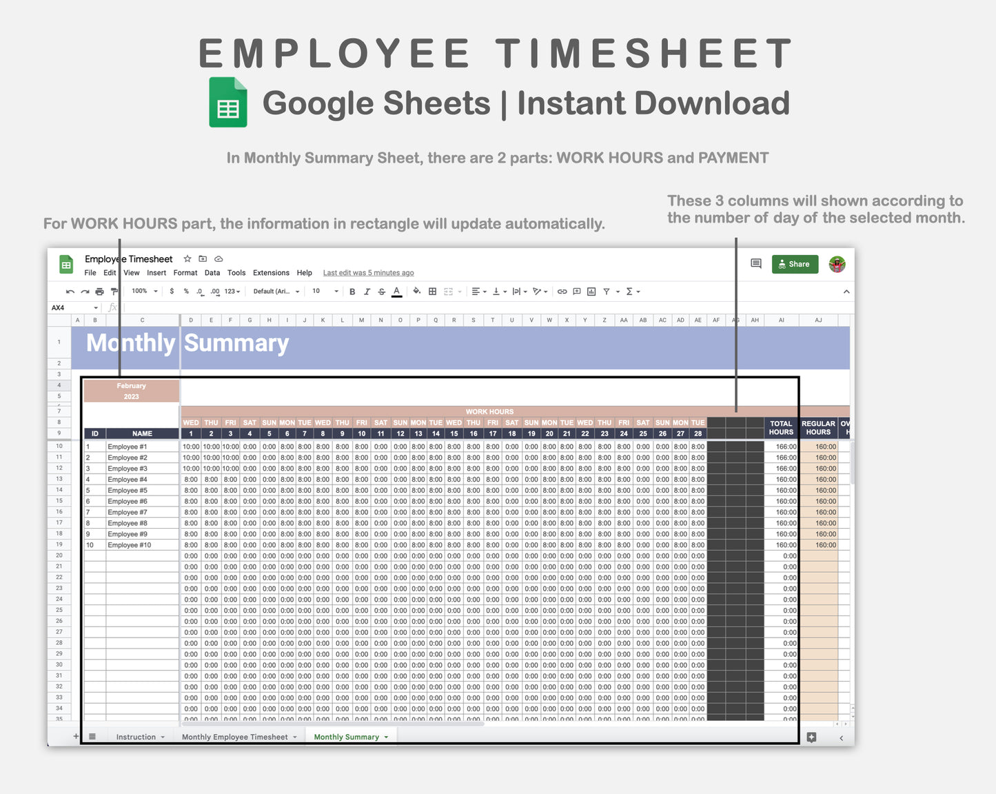 Google Sheets - Employee Timesheet - Sweet