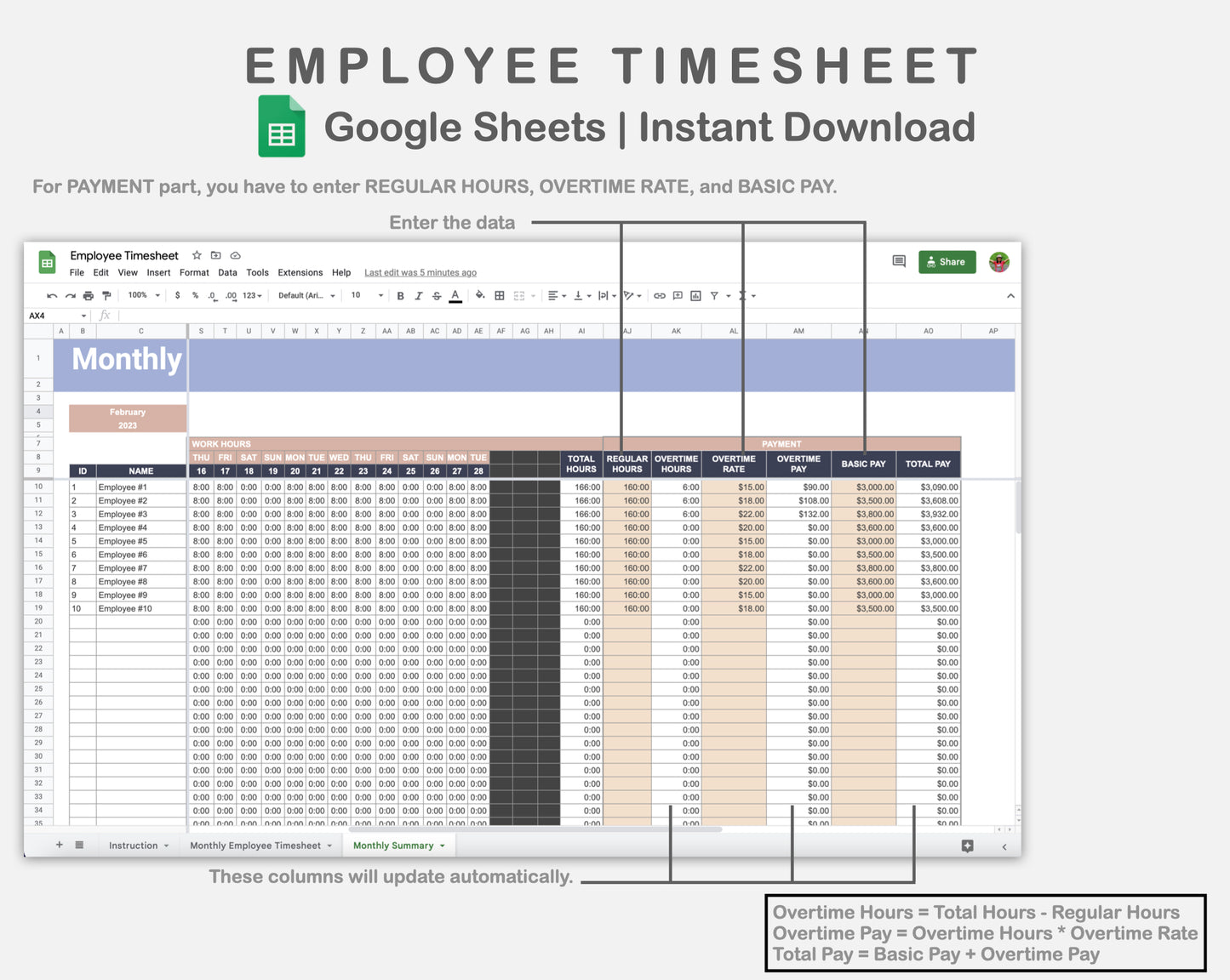 Google Sheets - Employee Timesheet - Sweet