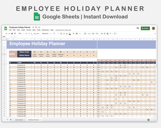 Google Sheets - Employee Holiday Planner - Sweet