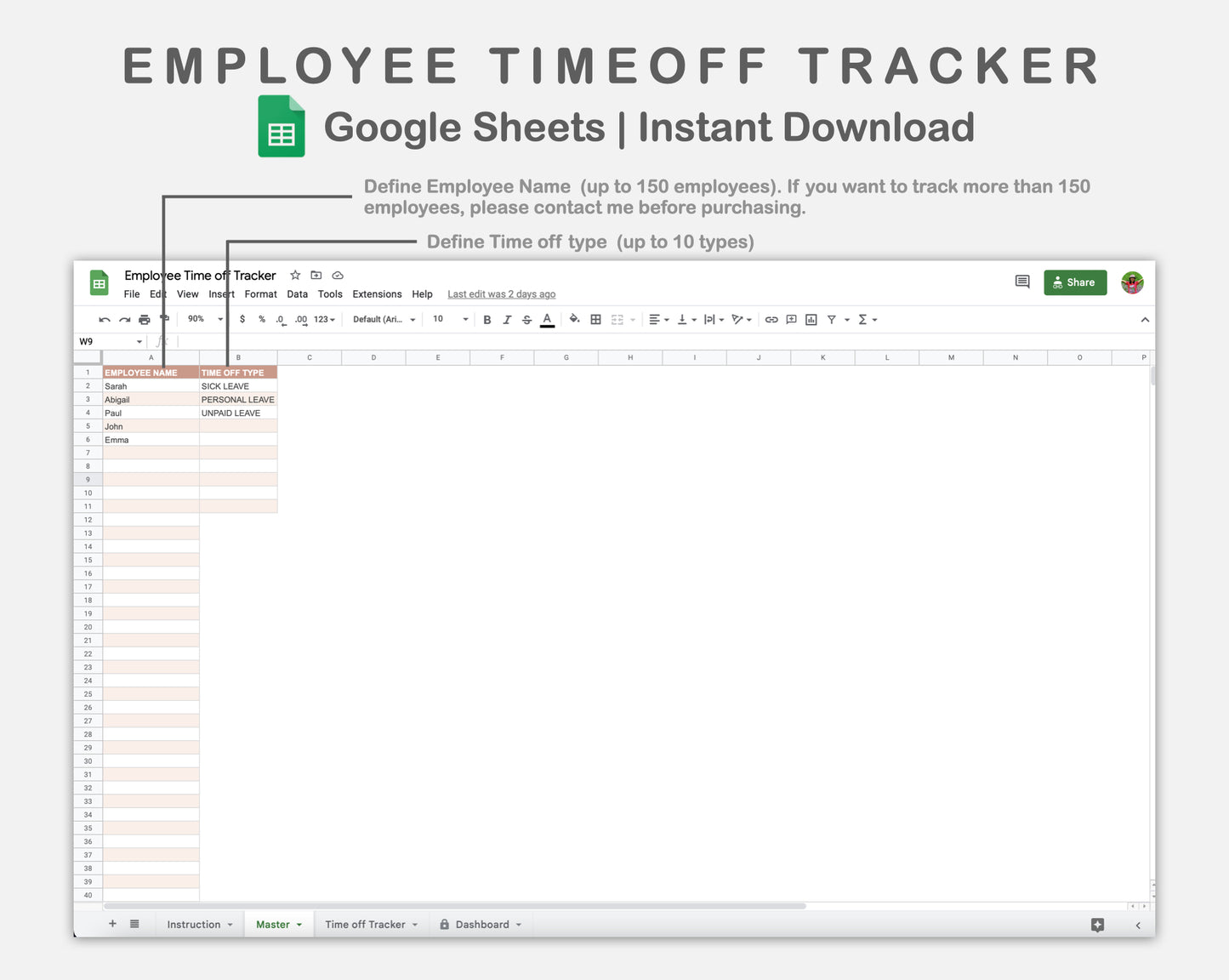 Google Sheets - Employee Time off Tracker - Neutral