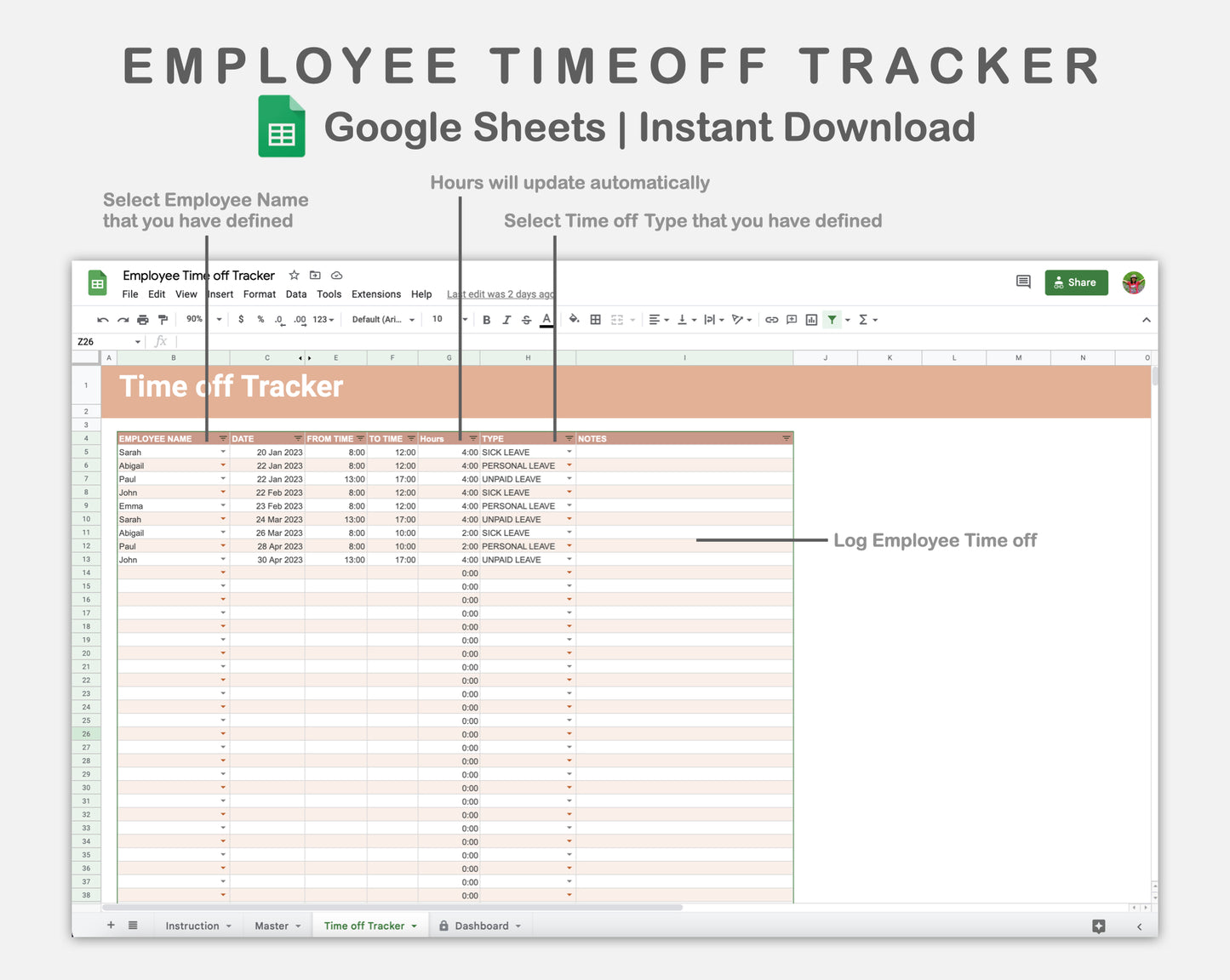 Google Sheets - Employee Time off Tracker - Neutral
