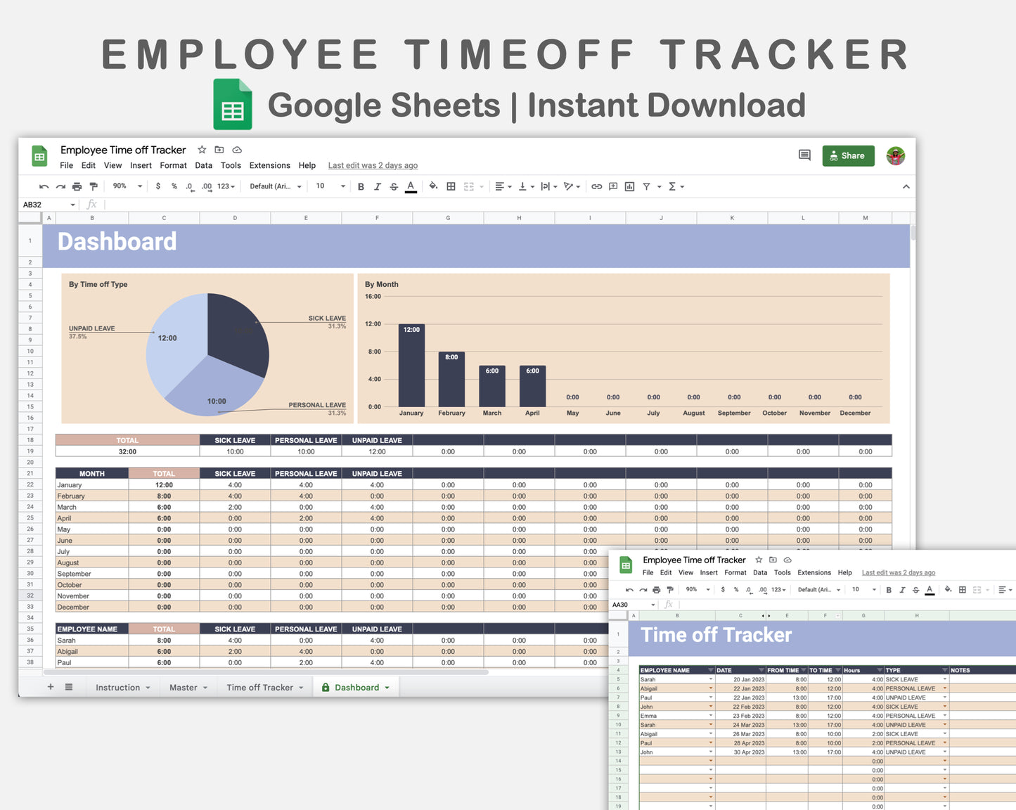 Google Sheets - Employee Time off Tracker - Sweet