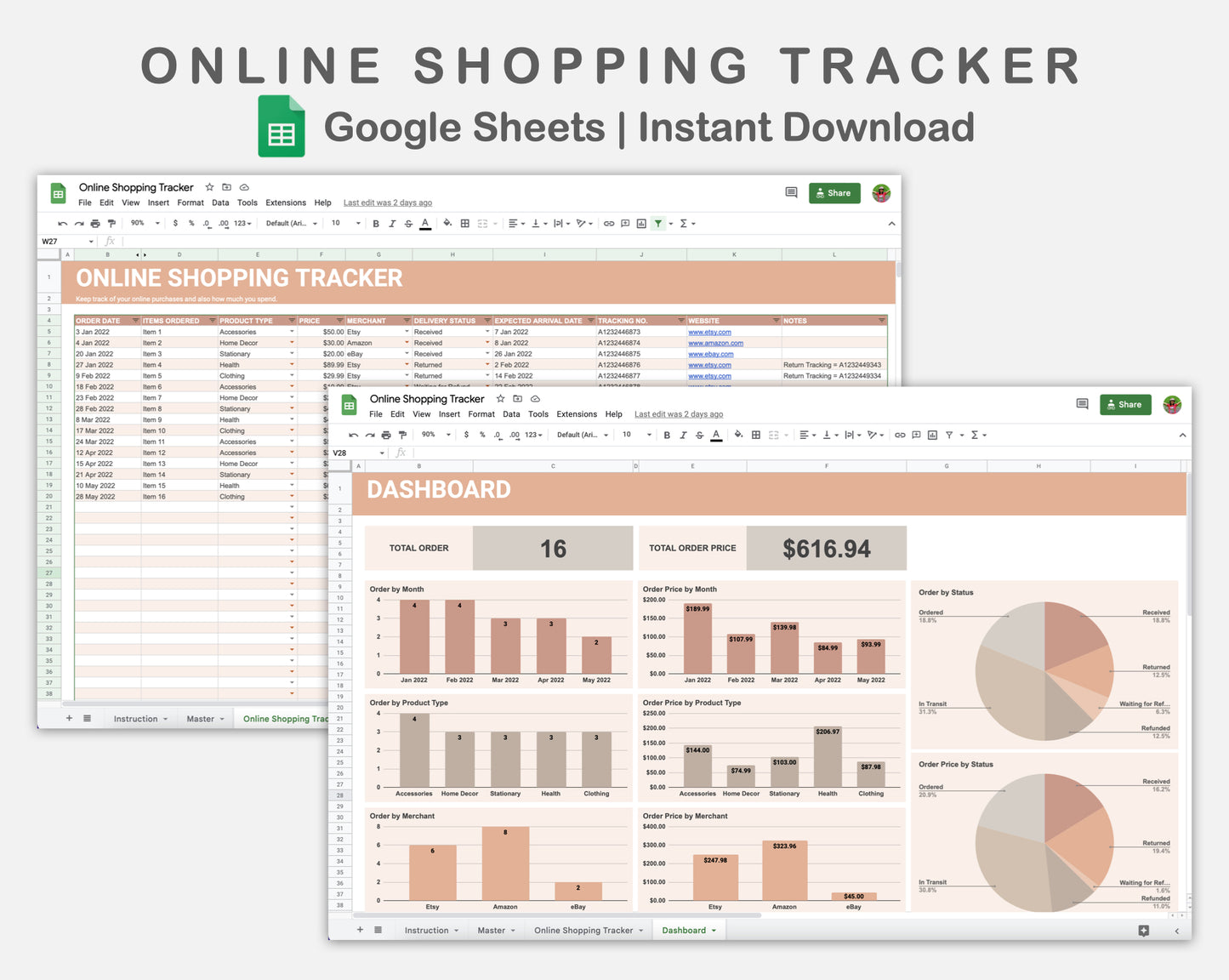 Google Sheets - Online Shopping Tracker - Neutral