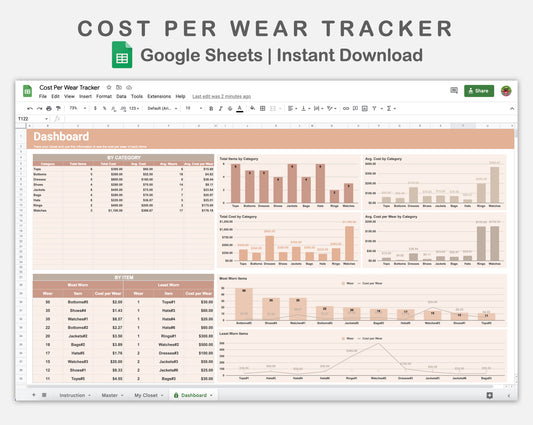 Google Sheets - Cost Per Wear Tracker - Neutral