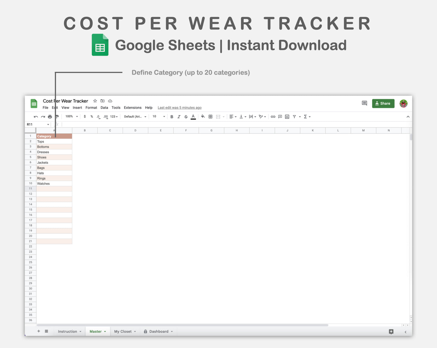 Google Sheets - Cost Per Wear Tracker - Neutral