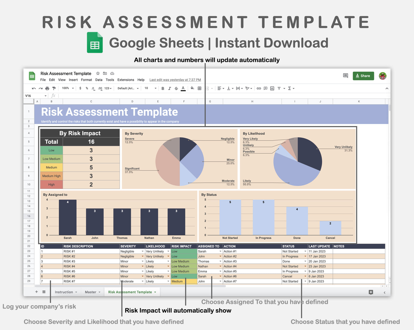 Google Sheets - Risk Assessment Template - Sweet