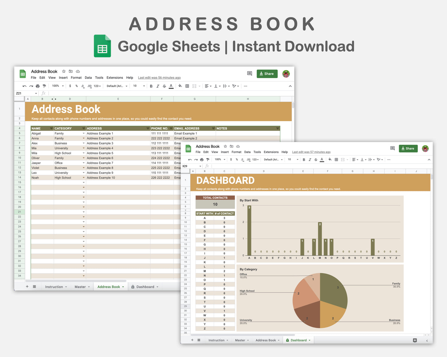 Google Sheets - Address Book - Boho