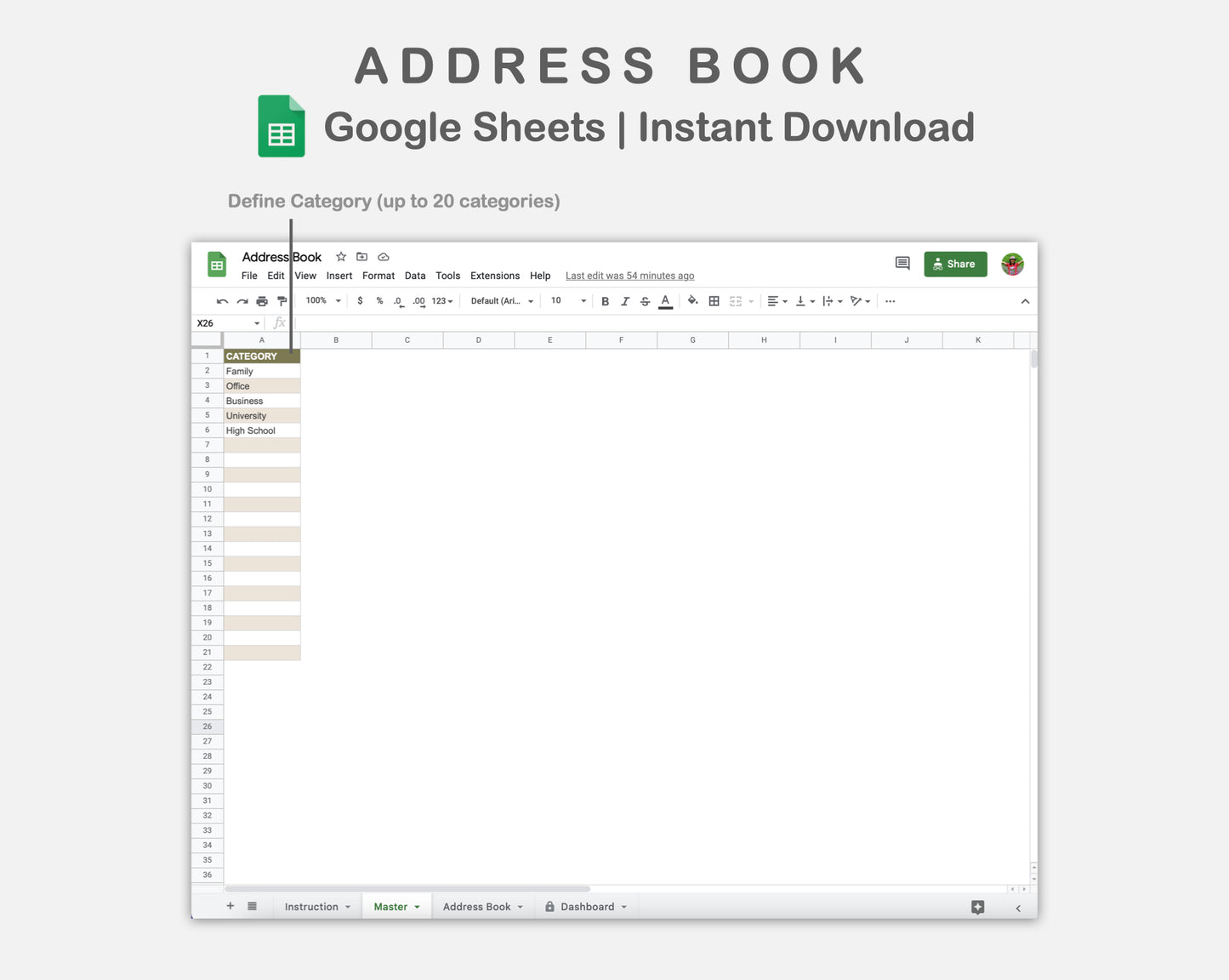 Google Sheets - Address Book - Boho