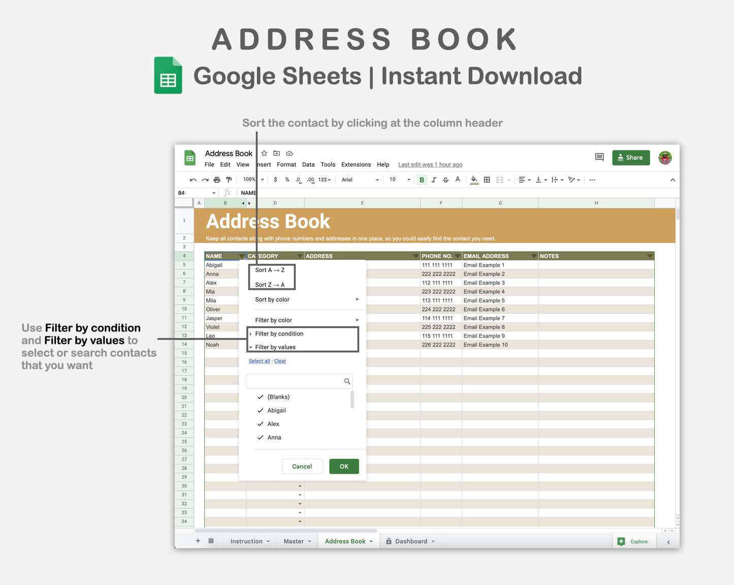 Google Sheets - Address Book - Boho