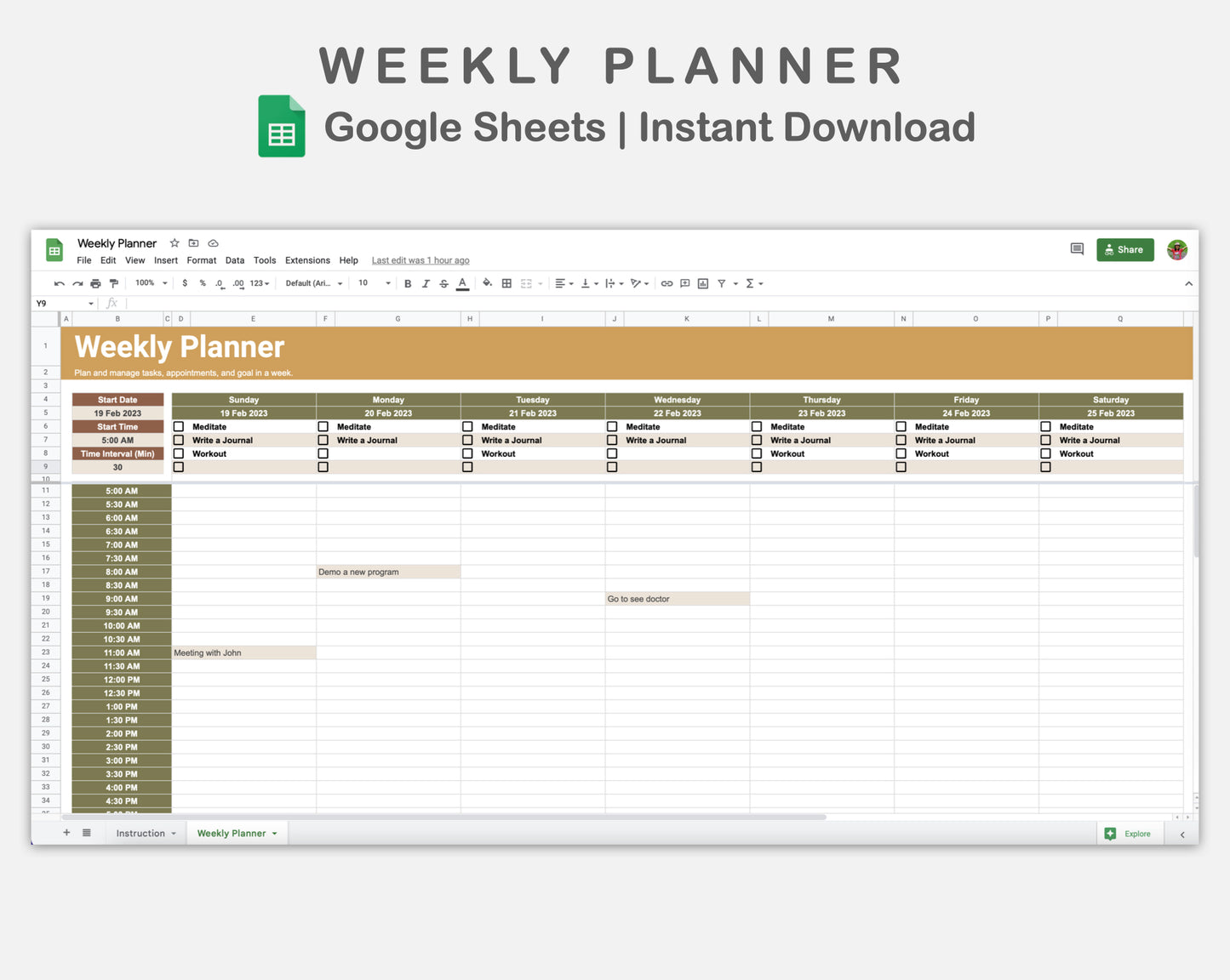 Google Sheets - Weekly Planner - Boho