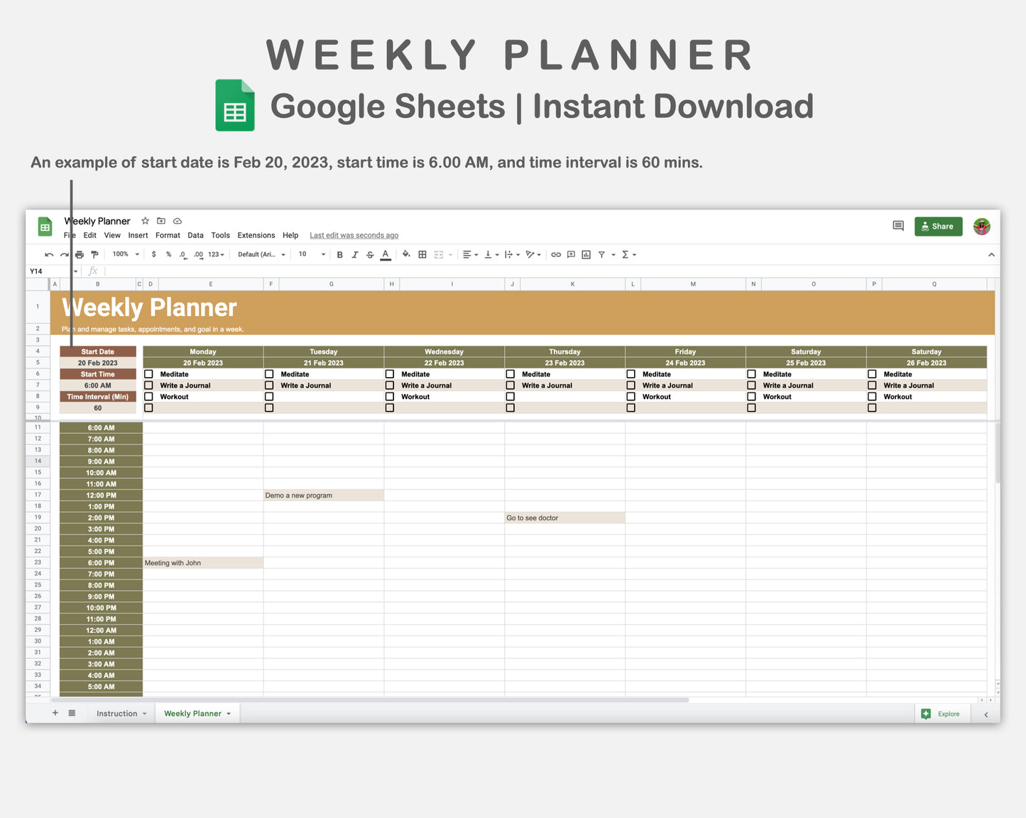 Google Sheets - Weekly Planner - Boho