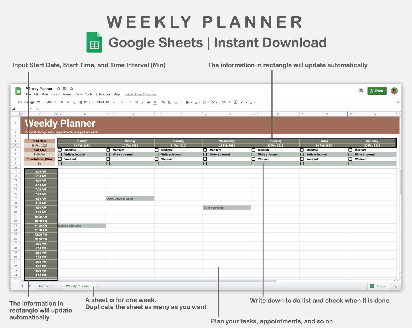 Google Sheets - Weekly Planner - Earthy
