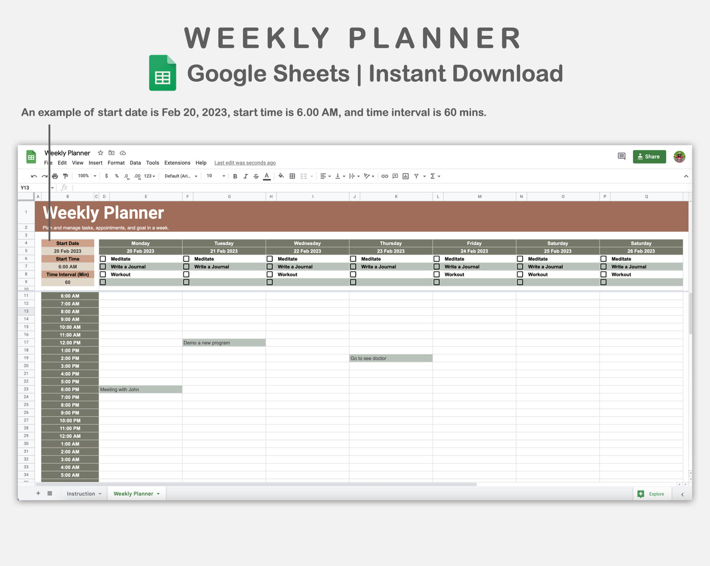 Google Sheets - Weekly Planner - Earthy