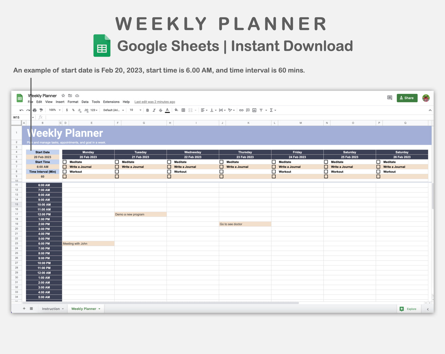 Google Sheets - Weekly Planner - Sweet