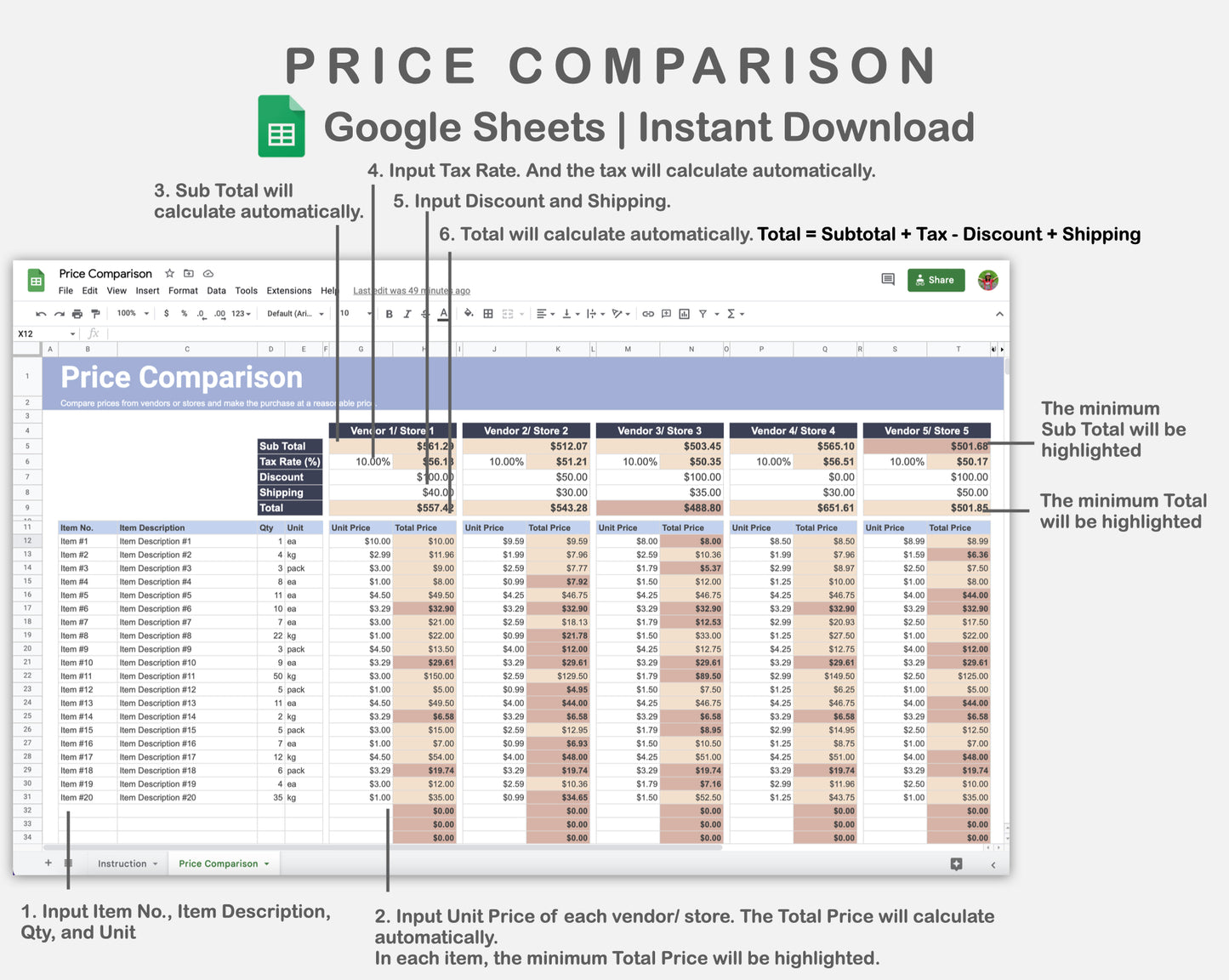 Google Sheets - Price Comparison - Sweet