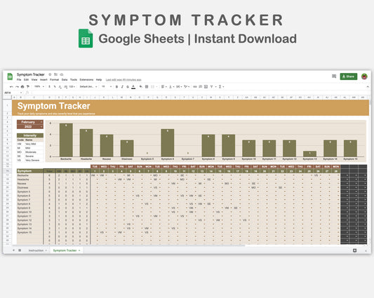 Google Sheets - Symptom Tracker - Boho