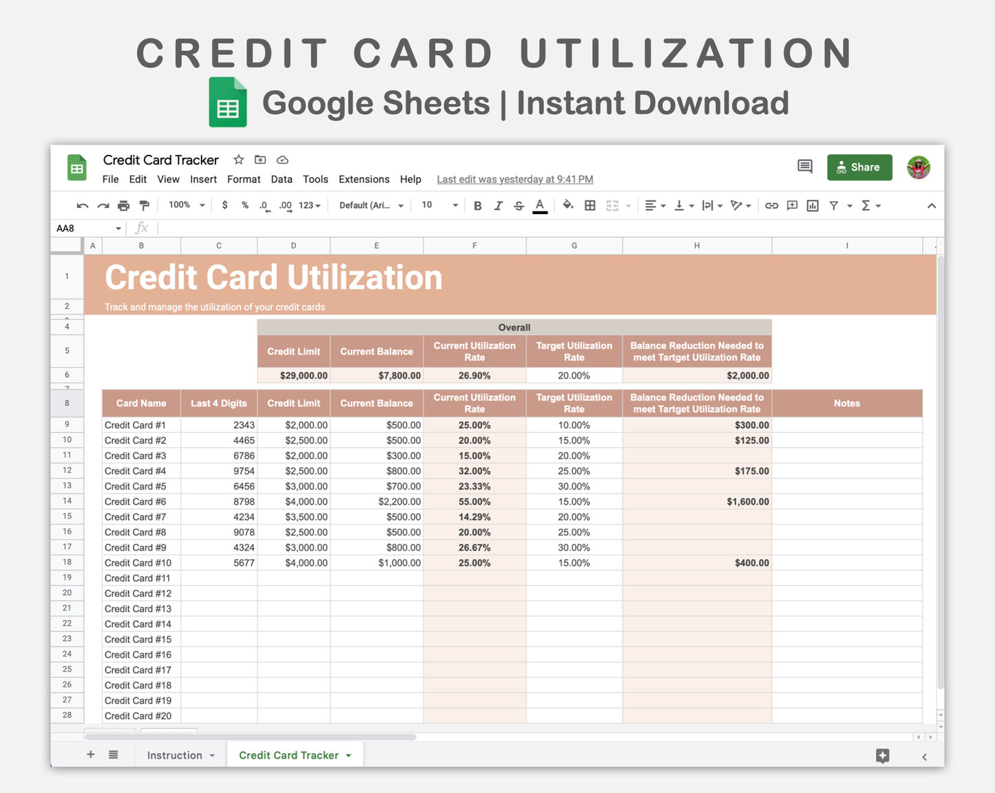 Google Sheets - Credit Card Utilization - Neutral