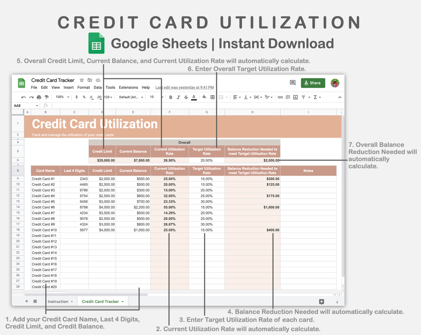 Google Sheets - Credit Card Utilization - Neutral