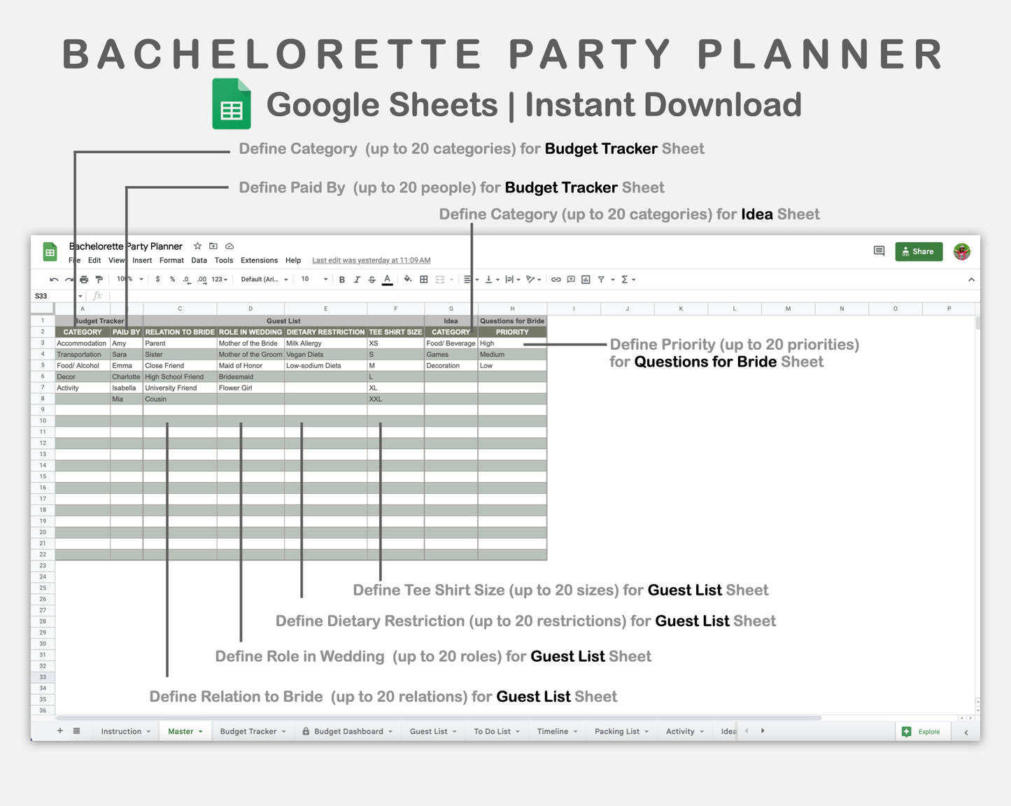 Google Sheets - Bachelorette Party Planner - Earthy
