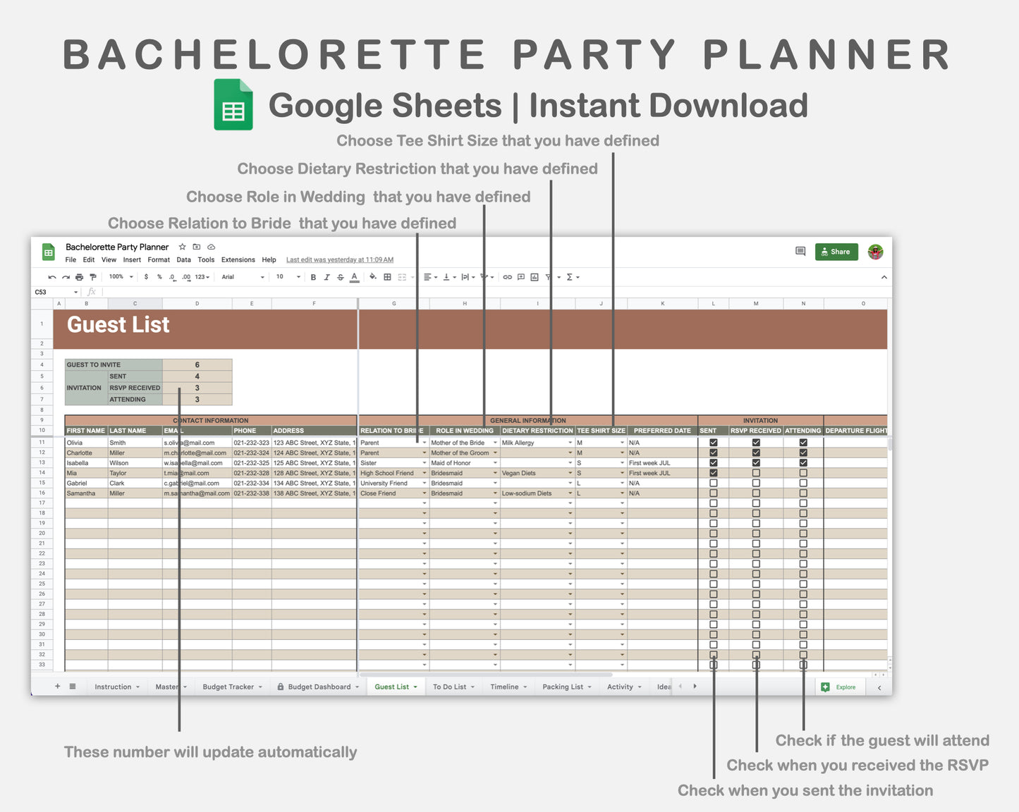 Google Sheets - Bachelorette Party Planner - Earthy