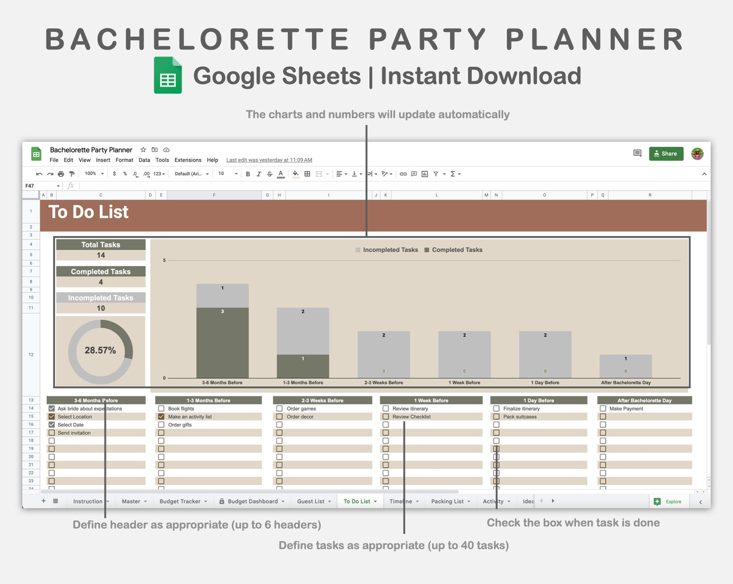 Google Sheets - Bachelorette Party Planner - Earthy
