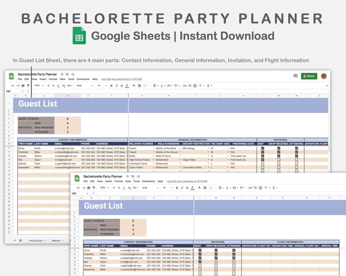 Google Sheets - Bachelorette Party Planner - Sweet